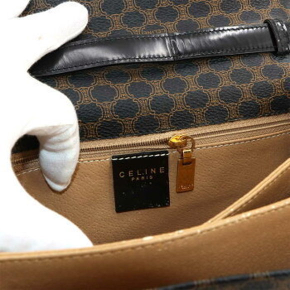 Celine Macadam Shoulder Bag Leather Black Brown - Picture 8 of 9